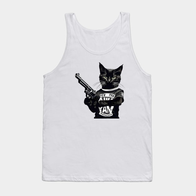 Crazy Cat Pew Pew Madafakas Vintage Funny Cat Owners Tank Top by AlexBRD